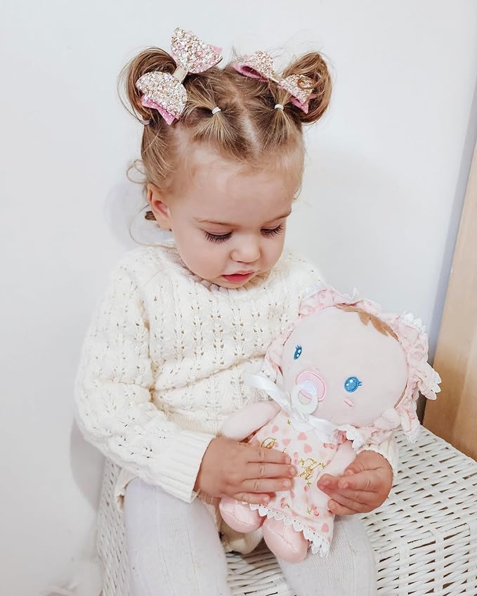 LeyaDoll Soft Baby Doll Gift Set - First Baby Doll Accessories Plush Rag Sleeping Cuddle Buddy Doll Toy Mini Pink Set for Kids Girls (9'') - Cherry Baby