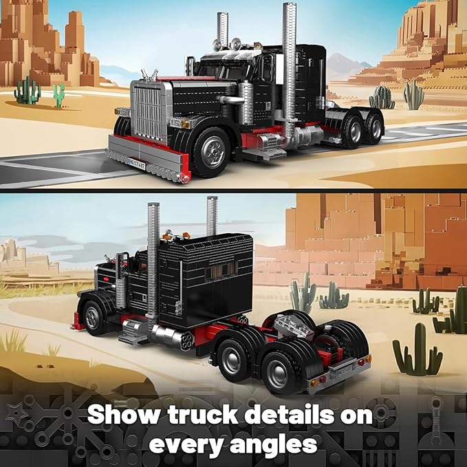 Mould King 10037 Semi Truck Building Set, Flatbed Truck Toy with 10 Wheels, Collectible Car Model to Build and Display, Buildable Gifts for Boys and Girls/Adult (1797 Pieces)