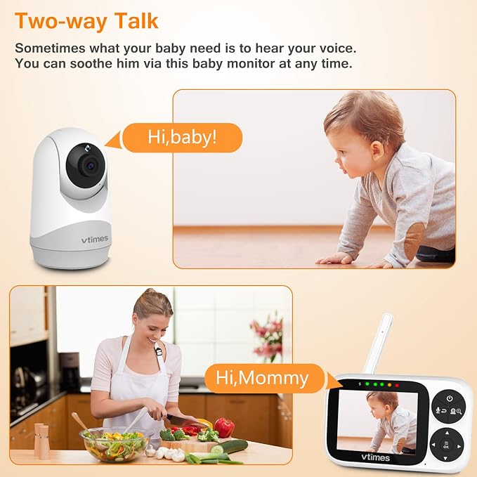 VTimes No WiFi Baby Camera Monitor, 3.2" IPS Display, Portable Video Monitor, Two-Way Talk, Night Vision, VOX Mode, Pan-Tilt-Zoom, Alarm, 1000ft Long Range for Baby, Elderly & Pet