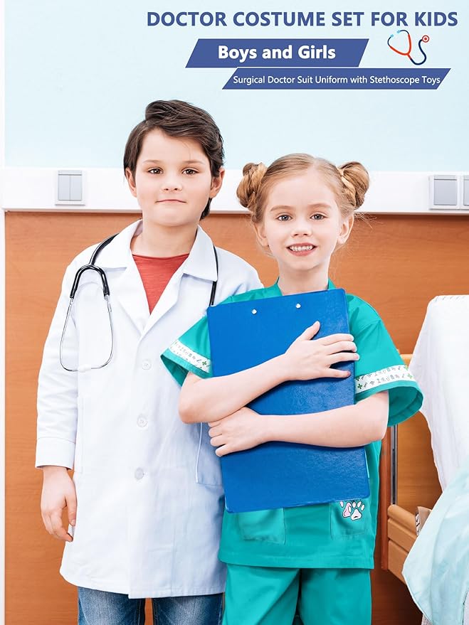 7 Pcs Kids Veterinary Costume Set Animal Doctor Dress Up Outfits for Kids Career Day Role Play Halloween Cosplay Pretend Play