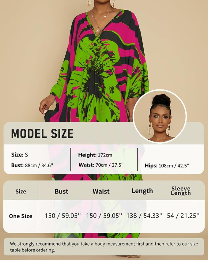 Bsubseach Kaftan Dresses for Women Floral Print Plus Size Beach Cover Up | Lightweight V Neck Loose Fit Boho Dress, Batwing Sleeve Side Slit, Moo Moos for Women Home Loungwear Cruise Resort Wear