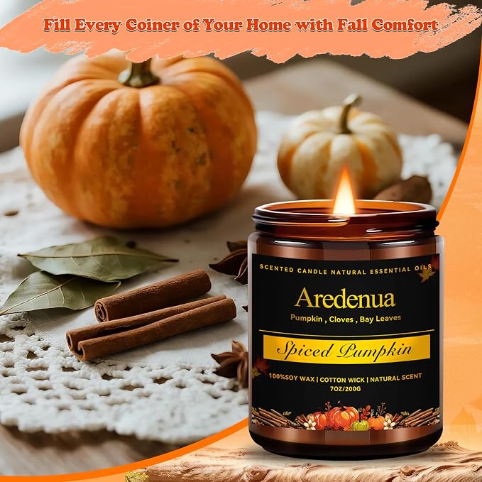 Spiced Pumpkin Candle Holiday Winter Scented Candles with Warm Pumpkin & Festive Spice Aroma for Christmas Home Decor, Cozy Soy Candle