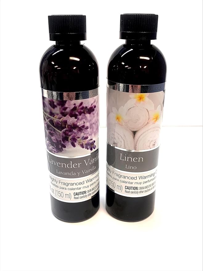 Hosley Set of 2 Assorted Fragrance Warming Oils 5oz Each-Lavender Vanilla & Linen. Ideal for Spa Meditation Bathroom Wellness Gift