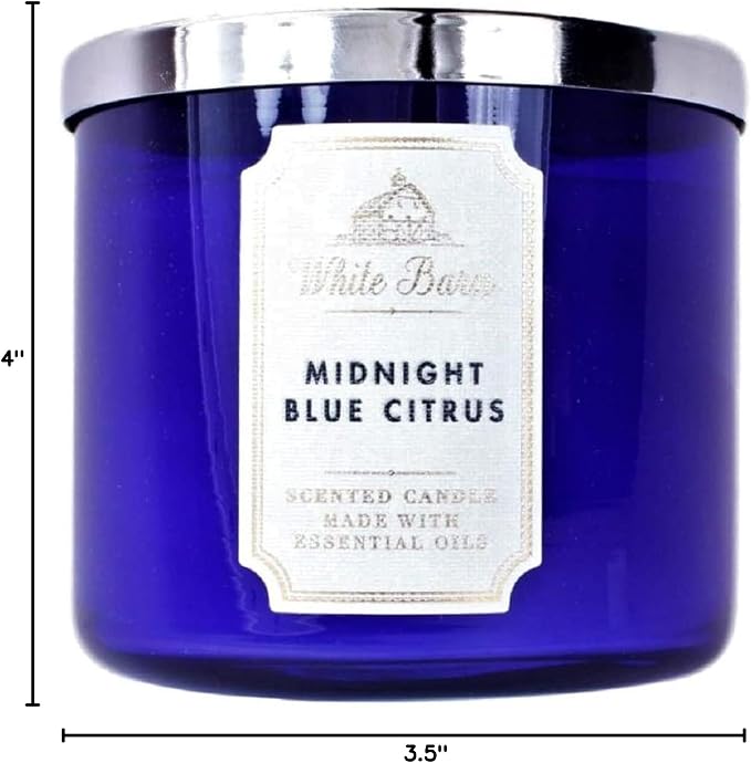 Bath and Body Works, White Barn 3-Wick Candle w/Essential Oils - 14.5 oz - 2021 Core Scents! (Midnight Blue Citrus)