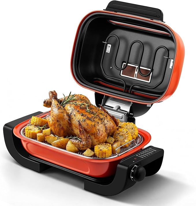 Electric Roaster Oven, Techwood 1300W Fish Roaster Korean BBQ 3-in-1 Electric Indoor Grill with Timer Control Knob, Double Sided Heating, Roast, Toast, Grill & More for Parties & Everyday Meals