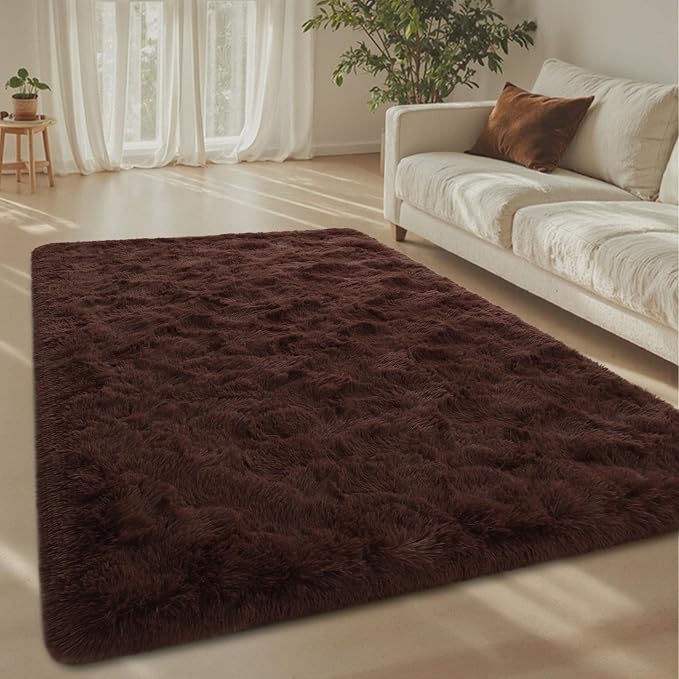 Coffee Brown 4x6 ft Fluffy Rug for Living Room,Fur Bedroom Area Rugs Non-Slip,Carpet for Nursery Kids PlayRoom Indoor Modern Plush Carpets
