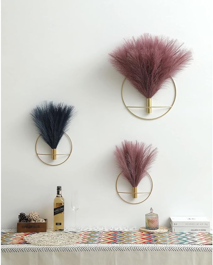 Pretty Jolly Boho Pampas Wall Decor Black Metal Wall-Mounted Art | Morden Artificial Greenery Display，2 Pack Coffee Hanging Planter For Living Room, Bedroom, Bathroom, Dining room