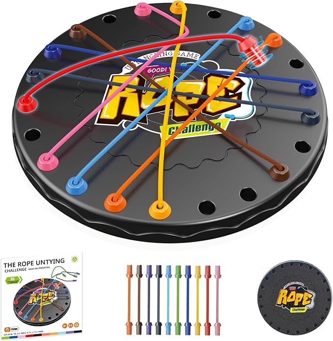 Rope Untangling Puzzle Game, Mini Travel Size Educational Strategy Board Game for Kids & Adults, Family Travel Party Games with Multi-Level Challenges, Gifts for All Ages（Mini）