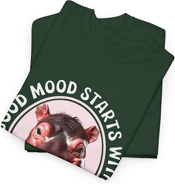 Good Mood Starts with Moo Deng Unisex T-Shirt, Funny Moo Deng Good Mood Minimalist Men and Women Shirt