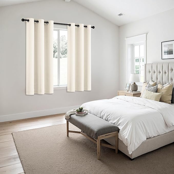 MIULEE Blackout Curtains for Bedroom 2 Panels 40 x 54 Inch Long Beige White | Thermal Insulated, Living Room Darkening Grommet Drapes, Noise Reducing, Light Blocking Window Treatments