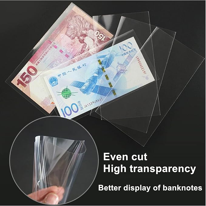 MUDOR 200 Pieces Dollar Bill Holder with Storage Case, PP Material Clear Paper Money Currency Collection Sleeves Protector Bag, Banknotes Protector Slab Holder