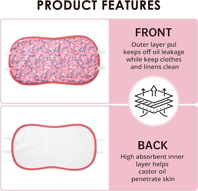 wegreeco Kids Castor Oil Pack Wrap, Reusable Kids Castor Oil Packs for Liver Stomach, Machine Washable Anti Oil Leak 1Pc with Adjustable Strap Pink Flowers (Oil Not Included)