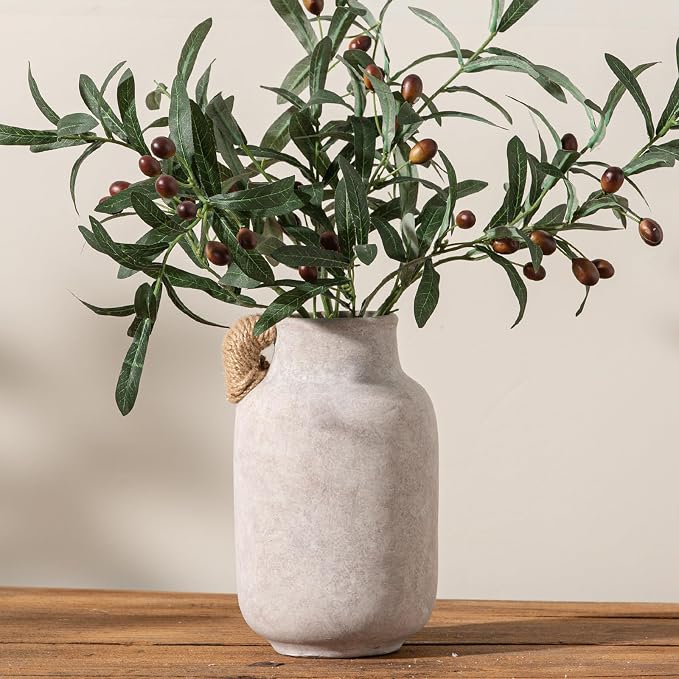 Vanselia Ceramic Flower Vase Home Table Decor Living Room Farmhouse 10.6 in | Large Tall White Rustic Decorative Flowers Vases Plant Modern Decoration for Kitchen Shelf Coffee Dining Centerpieces Desk