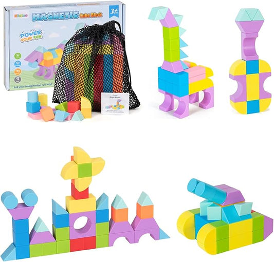 Multiple Shapes Magnetic Blocks, 46 PCS Magnet Building Blocks for Toddlers 3 4 5 6 7 8 Years Old Boys Girls Magic Cube Toys for Sensory STEM Education Preschool Gifts for Kids Ages 3+(esp. 3-8)
