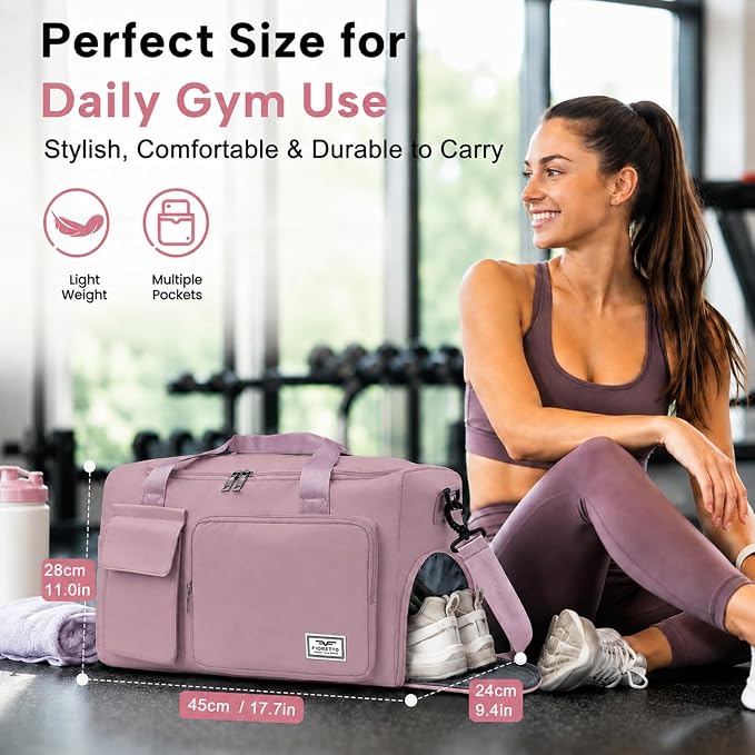 FIORETTO Women's Gym Duffle Bag with Shoes Compartment, 30L Capacity, Ideal for Travel, Gym, Sports, Duffel, Weekender