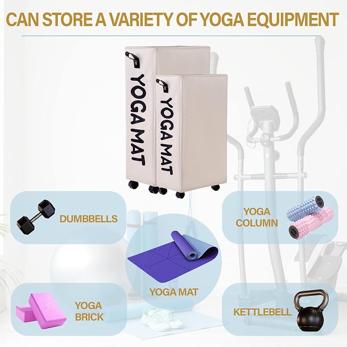 Twira Yoga Mat Storage Racks, Home Gym Storage Rack for Foam Roller, Yoga Strap and Resistance Bands, Workout Equipment Corner Storage Organizer with Wheels