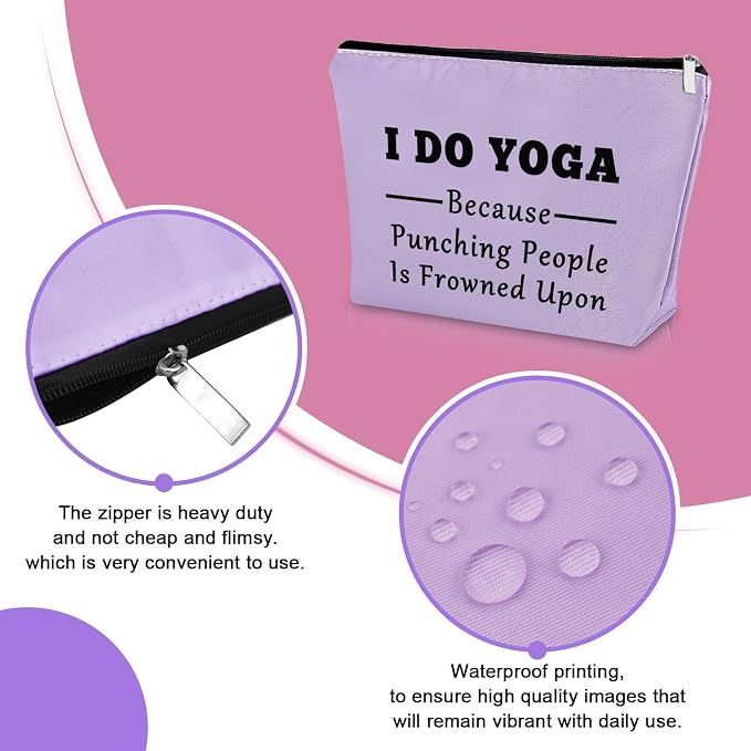 Sazuwu Yoga Themed Purple Makeup Bag Cosmetic Organizers Funny Birthday Gift for Yoga Instructor Teacher Training Thank You Appreciation Birthday Christmas Gifts
