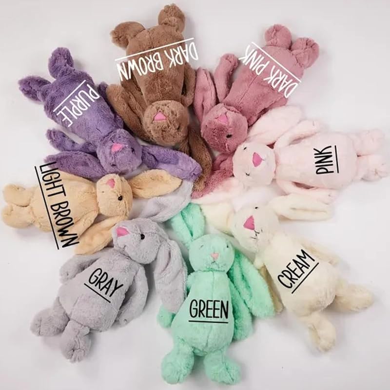 Custom Easter Bunny Plush for Babies with Embroidered Name, Handmade Personalized Plush Rabbit Bunny Stuffed Animal for Girl Boy Baby Gift(11.8inches- 1 ear embroidery)