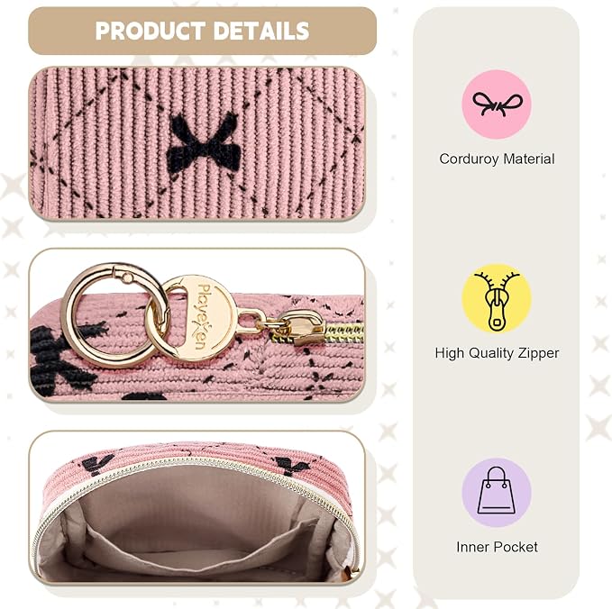 First Period Kit for Teen Girls, Bow Tie Corduroy Cute Sanitary Napkin Storage Bag, Menstrual Pad Bag Tampon Holder for Purse, First Period Gifts (Bow Tie)