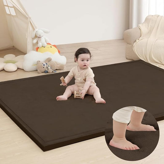 Extra Large 79"x118" Baby Activity Play Mat for Floor, 1.3" Thick Elasti Foam for Tummy Time & Crawling, Non-Slip Nursery Rug for Infants, Toddlers & Kids, Tatami Style Mat for Yoga, Living Room, Classroom & Playroom(Dark Brown)