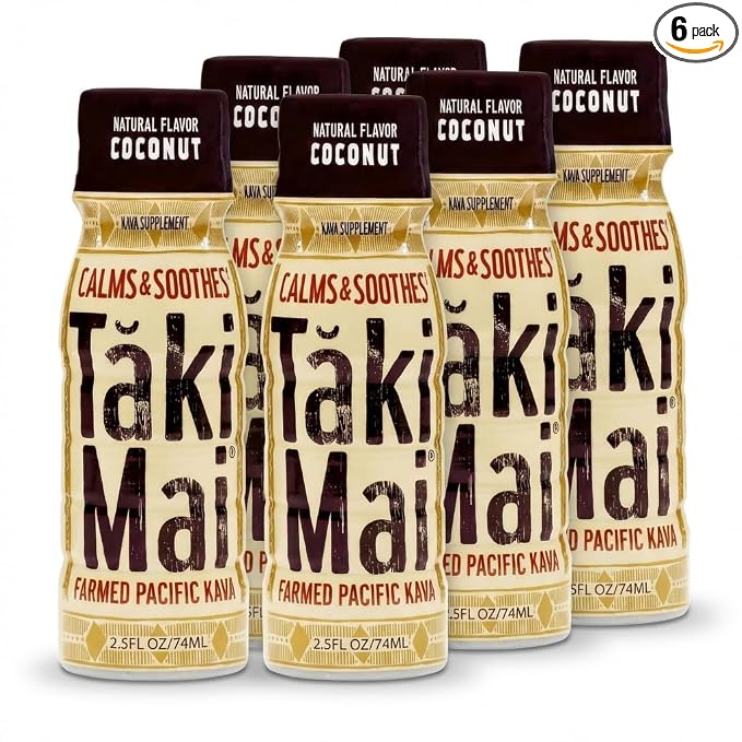 Taki Mai Coconut Kava Kava 2.5 oz (6-pack) Shots – Noble Kava Root Drink, Ready to Drink for Stress Support & Relaxation, Fast Acting Herbal Support for Calming Better Sleep and Balanced Mood