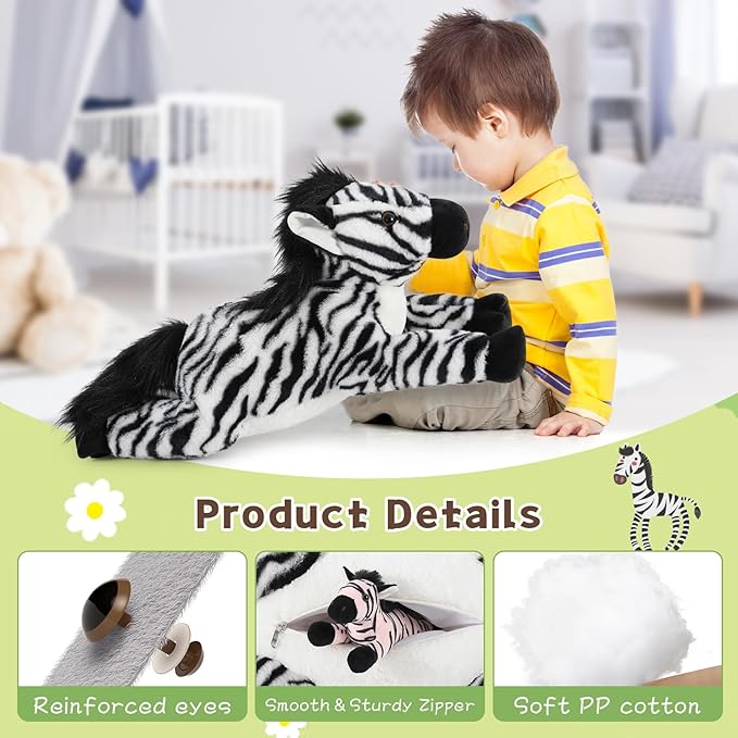 Tezituor 5-in-1 Zebra Stuffed Animals Family Set, 25 inch Realistic Mommy Stuffed Zebra with 4 Cute Babies, Large Black and White Horse Plush Pillow for Boys Girls