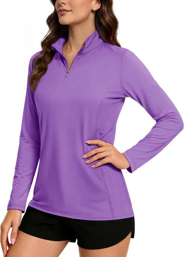 TACVASEN Women's Quarter Zip Pullover Golf Shirts UPF 50+ Long Sleeve Sun Shirts UV Protection Workout Tops