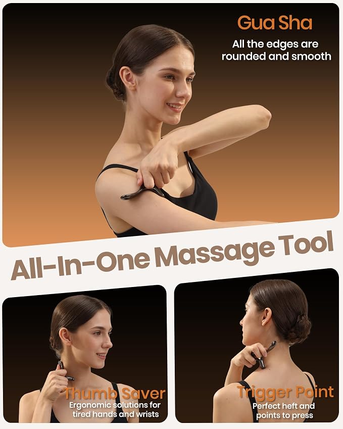 lifechill Trigger Point Massage Tool for Deep Tissue Pain Relief, Gua Sha & Muscle Scraper Tool for Full Body, Thumb Saver Acupressure Tool Relieve Plantar Fasciitis, Black
