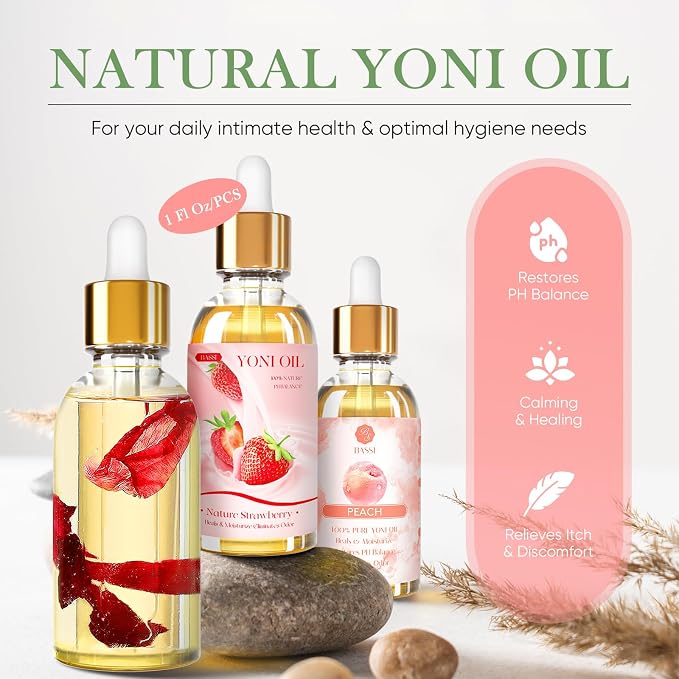 BASSI Yoni Oil for Women 3 Packs Feminine Oil (Rose&Strawberry&Peach)