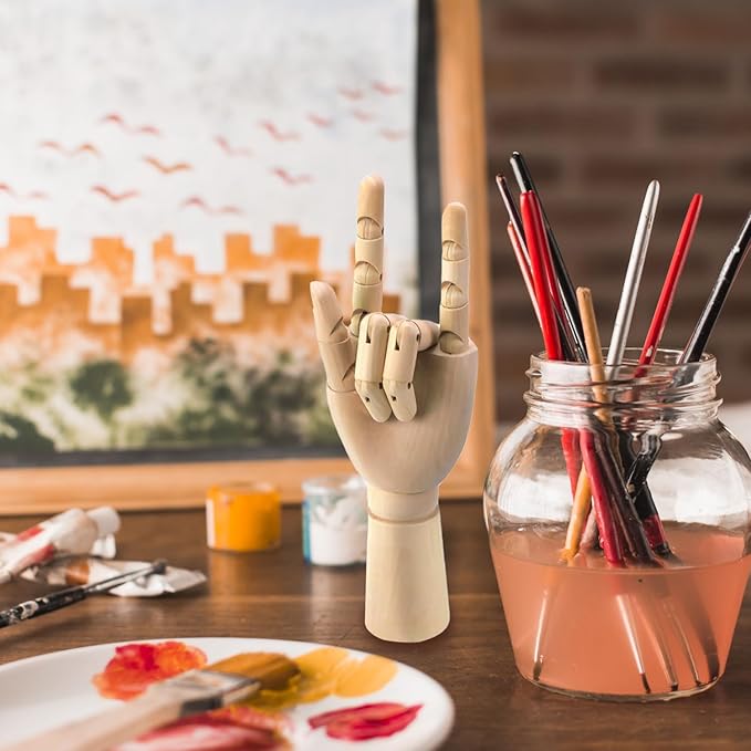 2-Pack 12" Art Drawing Hand Model,8" Artist Wooden Mannequin Figure Human People Dolls Manikin Supplies Stop Motion Figure Kit,Wooden Tools Posable Figure for Drawing,Painting,Sketching