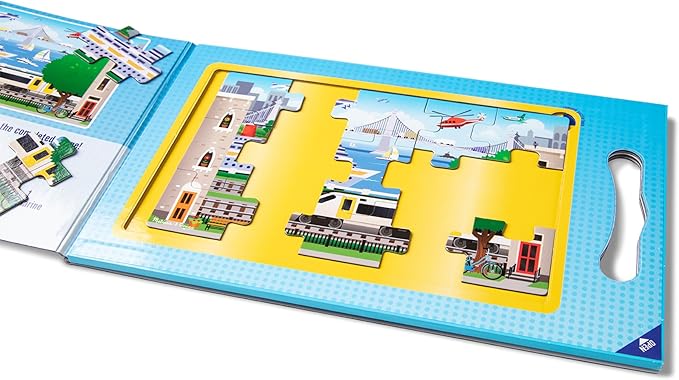 Melissa & Doug Take-Along Magnetic Jigsaw Puzzle Set – Vehicles (2 x 15 Piece) Travel Activity Toy for Preschoolers and Kids Ages 3+