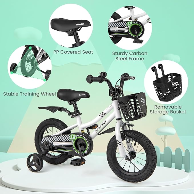 BABY JOY Kids Bike, 12 14 16 18 20 Inch Children Bikes for Boys Girls Teens 3-8 8+ Years w/Training Wheels or Kickstand, Handbrake, Coaster Brake & Removable Basket, Kids Bicycle of Multiple Colors