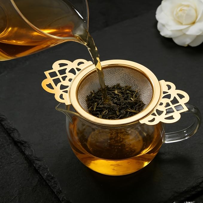 2 Pack Tea Strainer Bowl,Stainless Steel Small Tea Strainers Fine Mesh Loose Tea Infusers,Ideal Tea Filter for 2.5-4 Inch Cup Mouth/Tea Lovers(Gold)