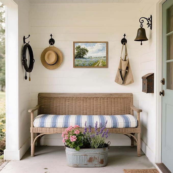 Framed Vintage Canvas Wall Art, Country Landscape Wildflower Field Wall Decor Paintings, Rustic Nature Pictures Prints Home Decor for Living Room Bedroom Bathroom Farmhouse 16x24 inch