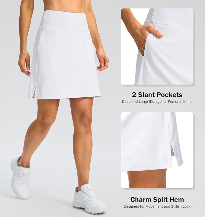 18" Skorts for Women 3 Pockets High Waist Long Athletic Tennis Skirt Golf Skort for Casual Summer Travel
