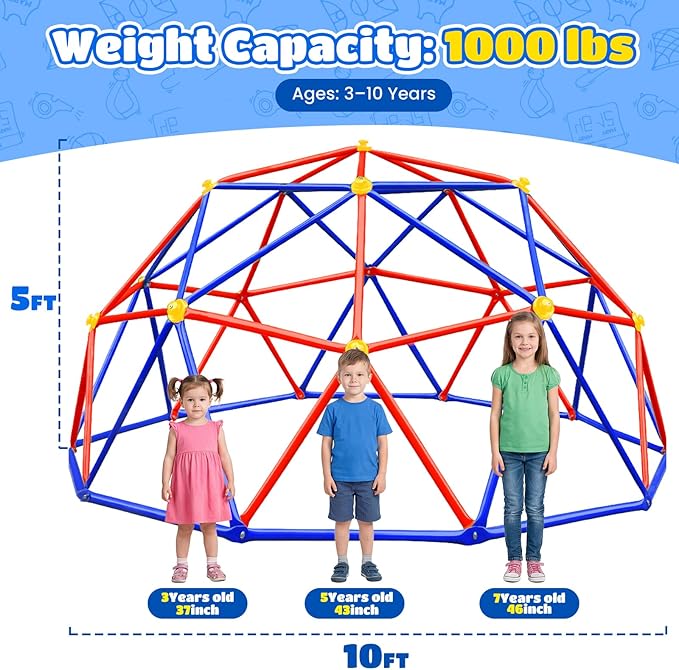 Zupapa 10FT Climbing Dome, Outdoor Jungle Gym for Kids with Climbing Grip - Geometric Dome Climber Supports 1000LBS Outdoor Playset and Easy Assembly Outdoor Play Equipment for Kids (Purple, 10FT)