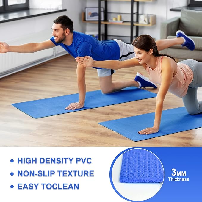 3 mm Thin Yoga Mats Bulk, Lightweight PVC Exercise Mats Non Slip Workout Fitness Pads for Yoga Pilates Stretching Classes Gym Home Studio, Easy to Clean
