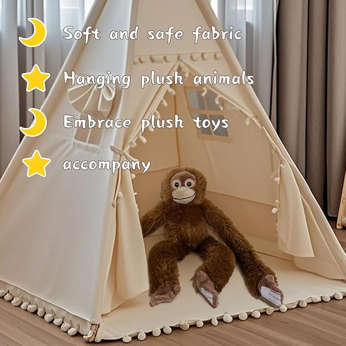 Stuffed Orangutans Toy Hanging Stuffed Animal, Hooks and Stuffed Monkey Animals with Rings for Kids, Gifts for Boys and Girls Hanging 20inches