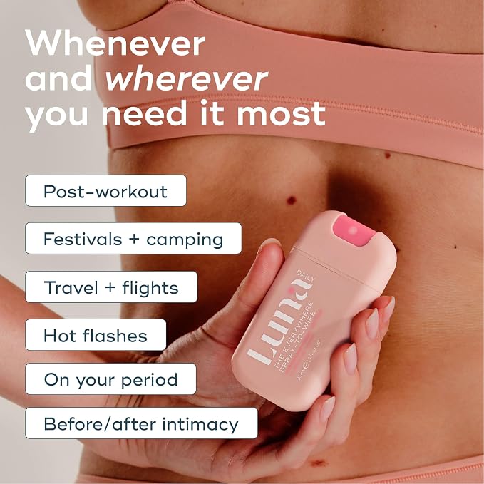 Luna Daily Body Cleansing Spray | Hydrating pH-Balanced Feminine & Body Mist | Gentle & Moisturizing for Intimate Hygiene, Underarms & Private Parts | Travel Essential for Women, Gym & Daily Care,30ml