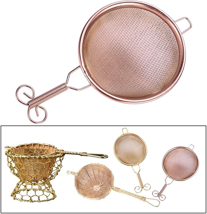 Generic Copper Tea Strainer Mesh Tea Filter Double-layer Tea Drain Household Tea Infuser for Hotel, D