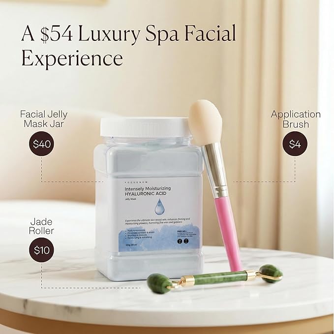 Jelly Face Mask for Facials - Hyaluronic Acid Hydrating, Brightening & Nourishing Jelly Mask with Free Jade Roller & Spatula | Professional Hydrojelly Masks | Vajacial Jelly Mask Powder | 23 Oz Jar