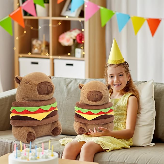 Hamburger Capybara Plush17.7inch,Cute Burger Capybara Stuffed Animal Giant Capibara Plushies Pillow Toy Gifts for Boys Girls Kids