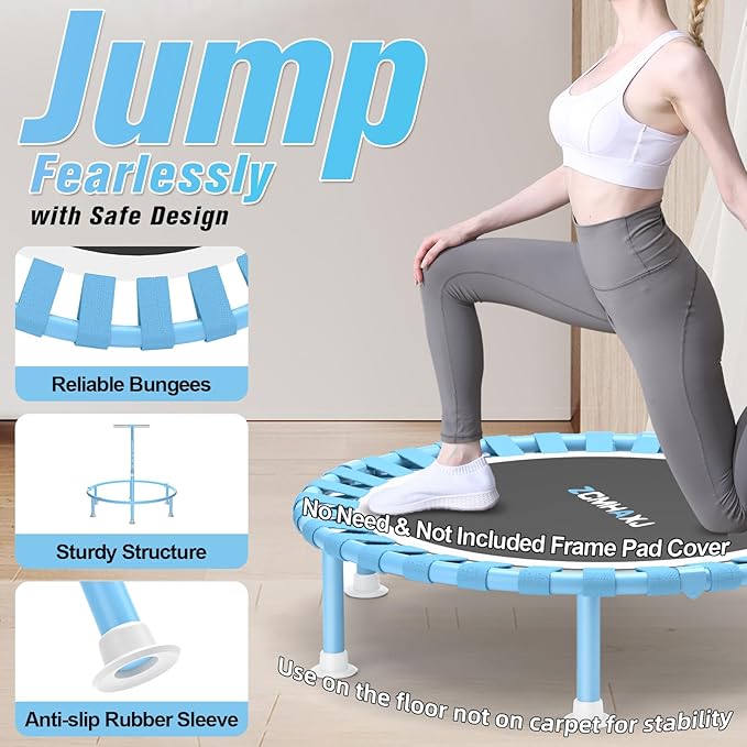 ZCMHAXJ Foldable Mini Trampoline, 40" Rebounder Trampoline for Adults & Kids, 450lbs Capacity with T-Shaped Adjustable Bar, Indoor Fitness Workout Exercise Equipment