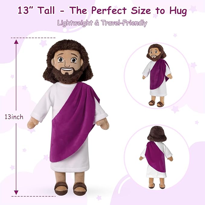 Apragaz 13" Jesus Plush Doll, Jesus Plushies for Kids, Soft & Comfort Christian Toy, Christian Faith Plushie Faith-Based Gift for Boys Girls, Sunday School, Bible Learning, Easter & Christmas(Purple)