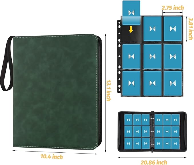 GERMUN 720 Card Binder, Premium Trading Card Binder, 9 Pocket Double Sided Pocket PU Card Collection Binder, Collector Card Album, Card Folder for MTG, TCG, Sports Cards, Game Cards (Dark Green)