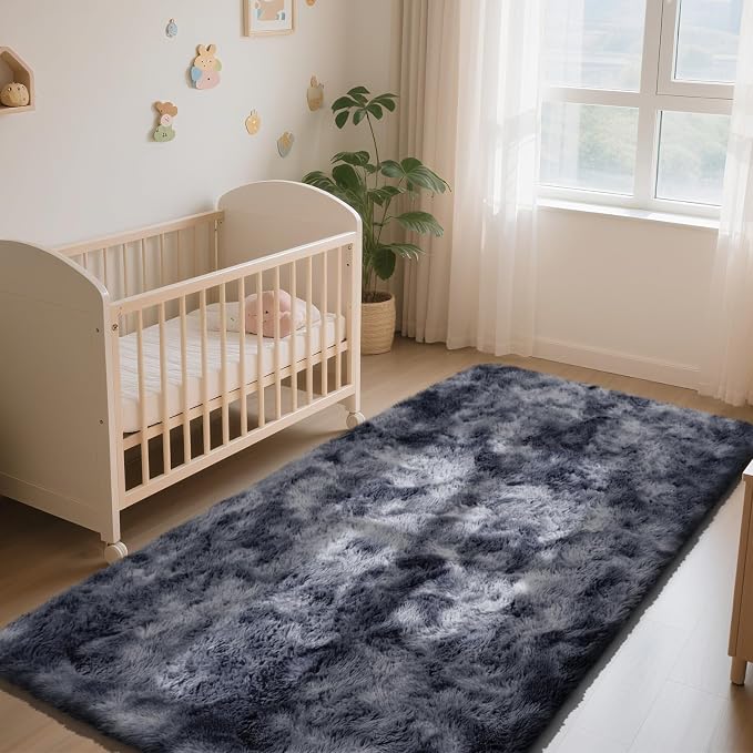 Soft Runner Rugs for Bedroom, Mottling Dark Grey 3x7 Area Rugs Fluffy Rug Shag Rug Carpet, Bedside Rug for Living Room Bedroom Room Home Decor