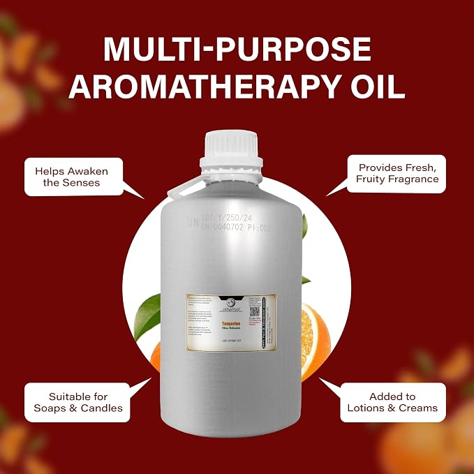Tangerine Essential Oil, Citrus Reticulata, Cold Pressed Citrus Peel Oil, Sweet Citrus Aroma for Aromatherapy, Diffuser, Massage, Skin Care, Natural Fragrance Oil for Blends – Net Wt. 3.2 kg / 7.04 lb
