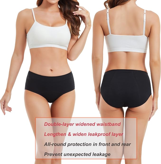 HATSURE Period Underwear for Women Leak Proof Cotton Overnight Menstrual Panties Briefs (Multipack)