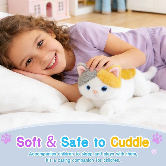 17.8 Inch Cat Plush Stuffed Animal Long Cute Cats Pillow Soft Doll Stuffed Cute Toys Animals Lover Gift Kid Birthday Holiday Party Favor(Calico Cat)