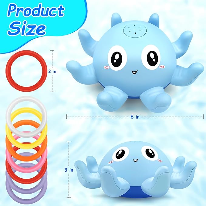 Baby Octopus Bath Toy, Light Up Sprinkler with 8 Sensory Rings, Bathtub Fountain Spray Toy for Kids – Pool Toys for Toddlers